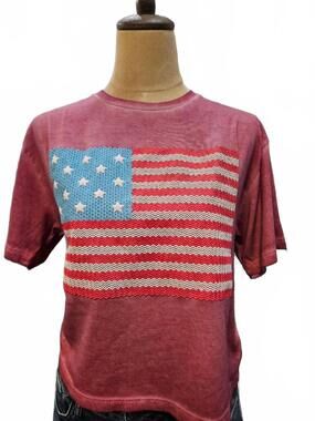 NEW ZUTTER women's american flag lunar dye crop t-shirt in red